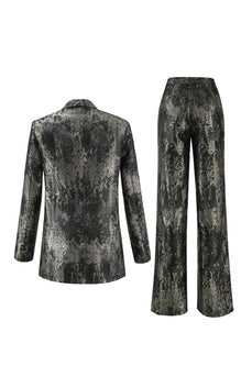 2 Piece Peak Lapel Black and Gold Women Prom Suits