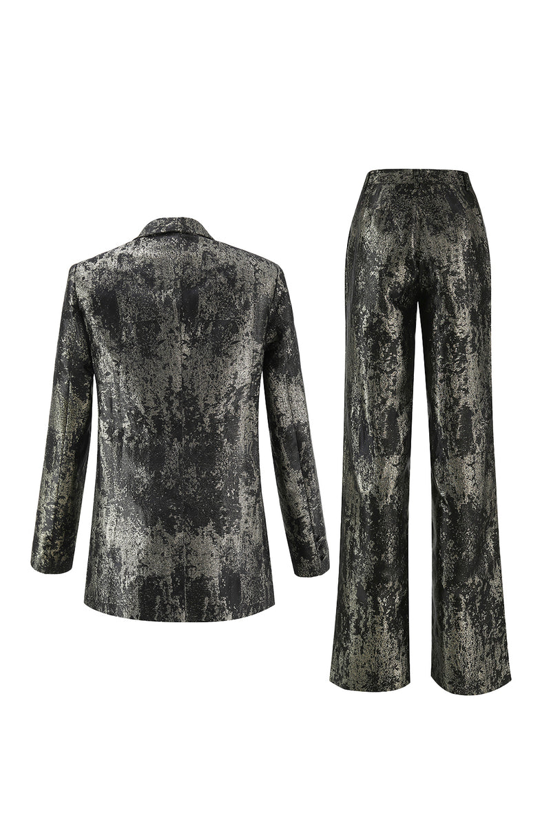 Load image into Gallery viewer, 2 Piece Peak Lapel Black and Gold Women Prom Suits