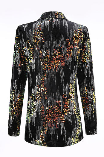 Sparkly 2 Piece Black Sequin Peak Lapel Women Prom Suits