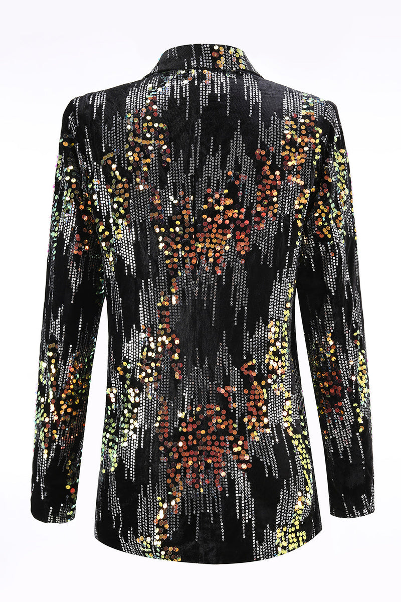 Load image into Gallery viewer, Sparkly 2 Piece Black Sequin Peak Lapel Women Prom Suits