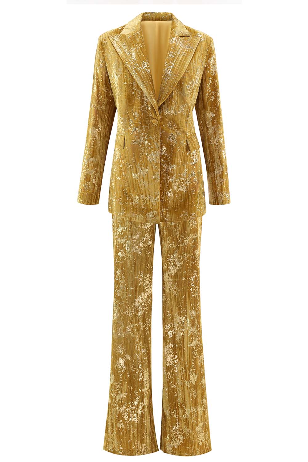 Women Sparkly 2 Piece Yellow Jacquard Prom Suits Peak Lapel One Button Party Tuxedo