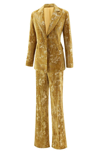Sparkly 2 Piece Yellow Peak Lapel One Button Women Prom Suits