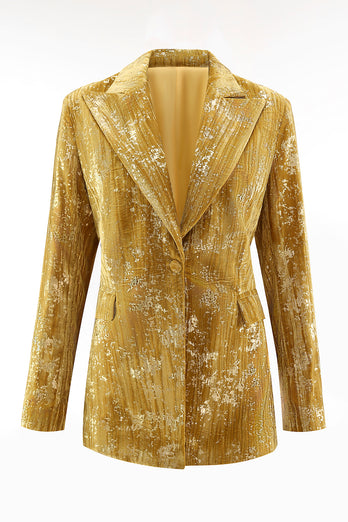 Sparkly 2 Piece Yellow Peak Lapel One Button Women Prom Suits