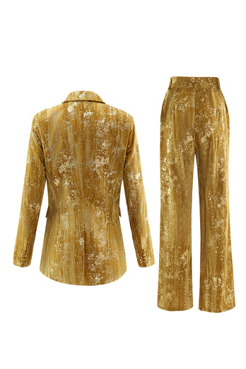 Sparkly 2 Piece Yellow Peak Lapel One Button Women Prom Suits