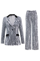Load image into Gallery viewer, Sparkly 2 Piece Silver Peak Lapel Women Prom Suits