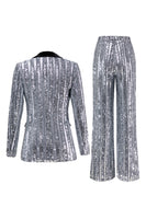 Load image into Gallery viewer, Sparkly 2 Piece Silver Peak Lapel Women Prom Suits
