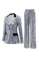 Load image into Gallery viewer, Sparkly 2 Piece Silver Peak Lapel Women Prom Suits