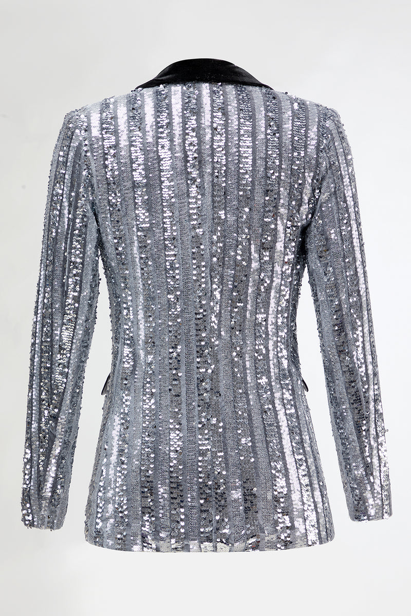 Load image into Gallery viewer, Sparkly 2 Piece Silver Peak Lapel Women Prom Suits
