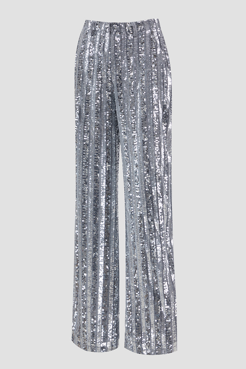 Load image into Gallery viewer, Sparkly 2 Piece Silver Peak Lapel Women Prom Suits