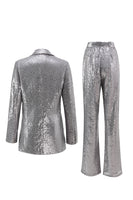 Load image into Gallery viewer, 2 Piece Sparkly Silver Notched Lapel Sequin Women Prom Suits