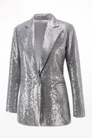 Load image into Gallery viewer, 2 Piece Sparkly Silver Notched Lapel Sequin Women Prom Suits