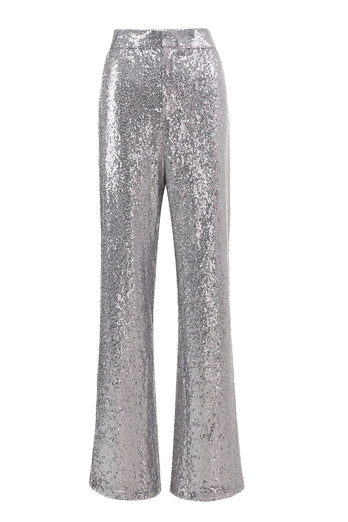 2 Piece Sparkly Silver Notched Lapel Sequin Women Prom Suits
