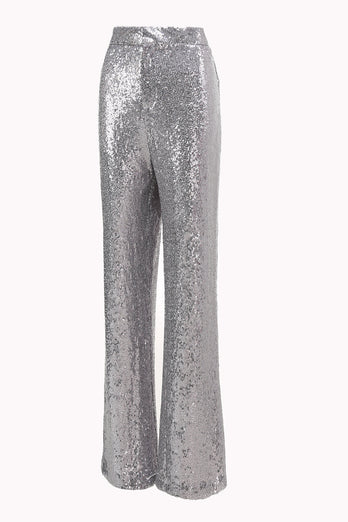 2 Piece Sparkly Silver Notched Lapel Sequin Women Prom Suits