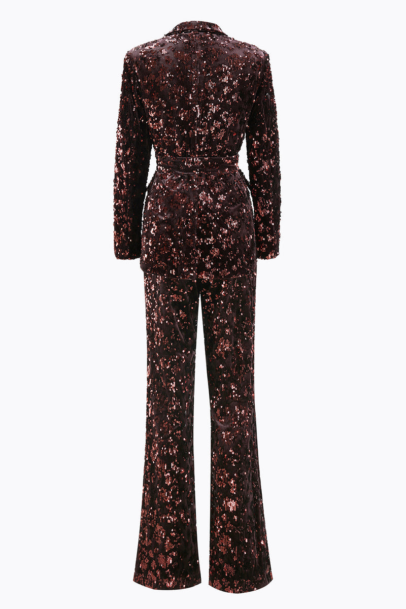 Load image into Gallery viewer, 2 Piece Sparkly Coffee Sequin Peak Lapel Women Prom Suits with Sash