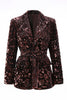 Load image into Gallery viewer, 2 Piece Sparkly Coffee Sequin Peak Lapel Women Prom Suits with Sash