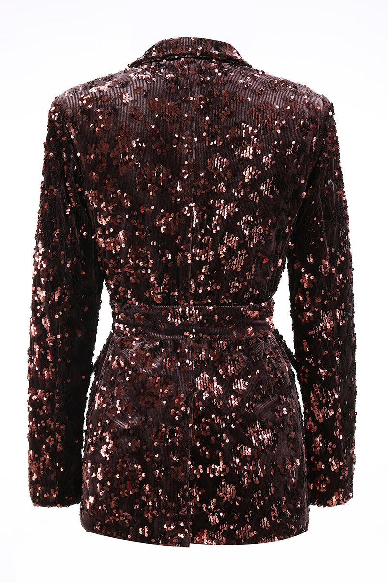 Load image into Gallery viewer, 2 Piece Sparkly Coffee Sequin Peak Lapel Women Prom Suits with Sash