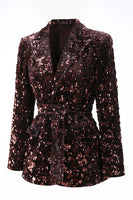 Load image into Gallery viewer, 2 Piece Sparkly Coffee Sequin Peak Lapel Women Prom Suits with Sash