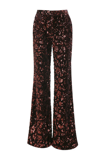 2 Piece Sparkly Coffee Sequin Peak Lapel Women Prom Suits with Sash