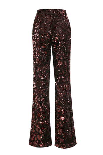2 Piece Sparkly Coffee Sequin Peak Lapel Women Prom Suits with Sash