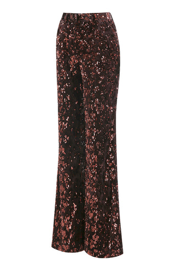2 Piece Sparkly Coffee Sequin Peak Lapel Women Prom Suits with Sash