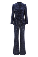 Load image into Gallery viewer, 2 Piece Sparkly Navy Peak Lapel Sequin Women Prom Suits