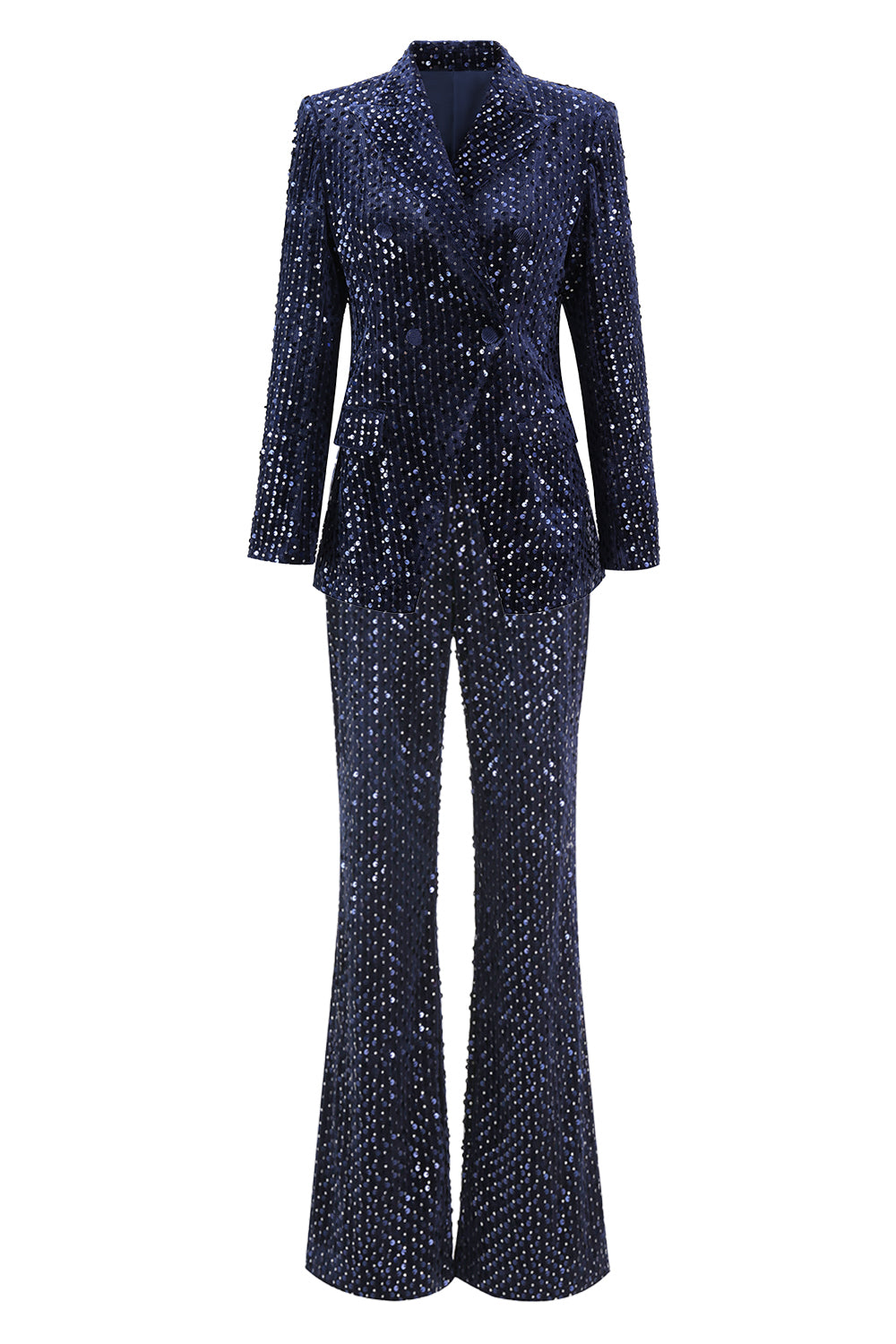 2 Piece Sparkly Navy Peak Lapel Sequin Women Prom Suits