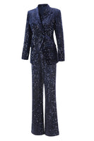 Load image into Gallery viewer, 2 Piece Sparkly Navy Peak Lapel Sequin Women Prom Suits