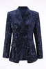 Load image into Gallery viewer, 2 Piece Sparkly Navy Peak Lapel Sequin Women Prom Suits