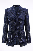 Load image into Gallery viewer, 2 Piece Sparkly Navy Peak Lapel Sequin Women Prom Suits