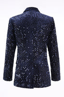 Load image into Gallery viewer, 2 Piece Sparkly Navy Peak Lapel Sequin Women Prom Suits