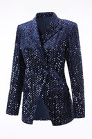 Load image into Gallery viewer, 2 Piece Sparkly Navy Peak Lapel Sequin Women Prom Suits