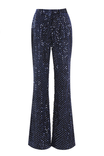 2 Piece Sparkly Navy Peak Lapel Sequin Women Prom Suits