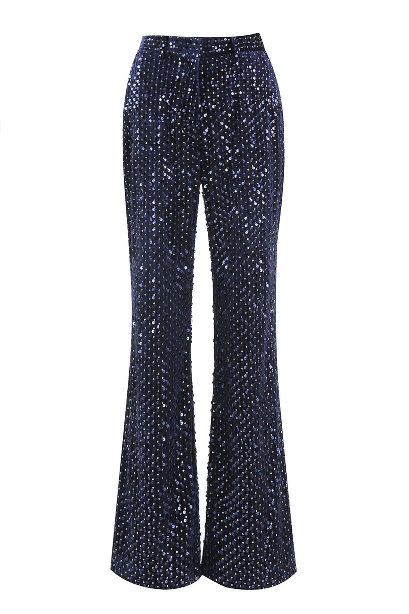 Load image into Gallery viewer, 2 Piece Sparkly Navy Peak Lapel Sequin Women Prom Suits