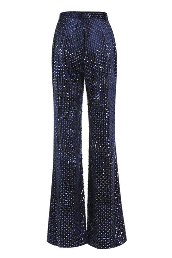 2 Piece Sparkly Navy Peak Lapel Sequin Women Prom Suits