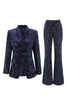 Load image into Gallery viewer, 2 Piece Sparkly Navy Peak Lapel Sequin Women Prom Suits