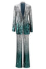 Load image into Gallery viewer, Women 2 Piece Sparkly Silver and Peacock Sequin Women Prom Suits Peak Lapel Party Tuxedo with Sleeves