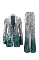 Load image into Gallery viewer, 2 Piece Sparkly Silver and Peacock Sequin Women Prom Suits