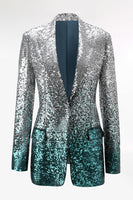 Load image into Gallery viewer, 2 Piece Sparkly Silver and Peacock Sequin Women Prom Suits