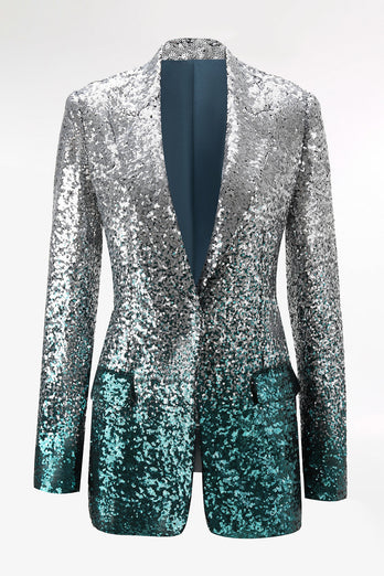 2 Piece Sparkly Silver and Peacock Sequin Women Prom Suits