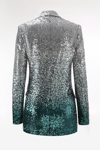 2 Piece Sparkly Silver and Peacock Sequin Women Prom Suits