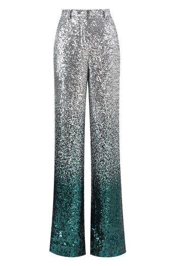 2 Piece Sparkly Silver and Peacock Sequin Women Prom Suits