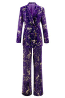 Load image into Gallery viewer, Women Sparkly 2 Piece Purple Jacquard Prom Suits Peak Lapel One Button Party Tuxedo