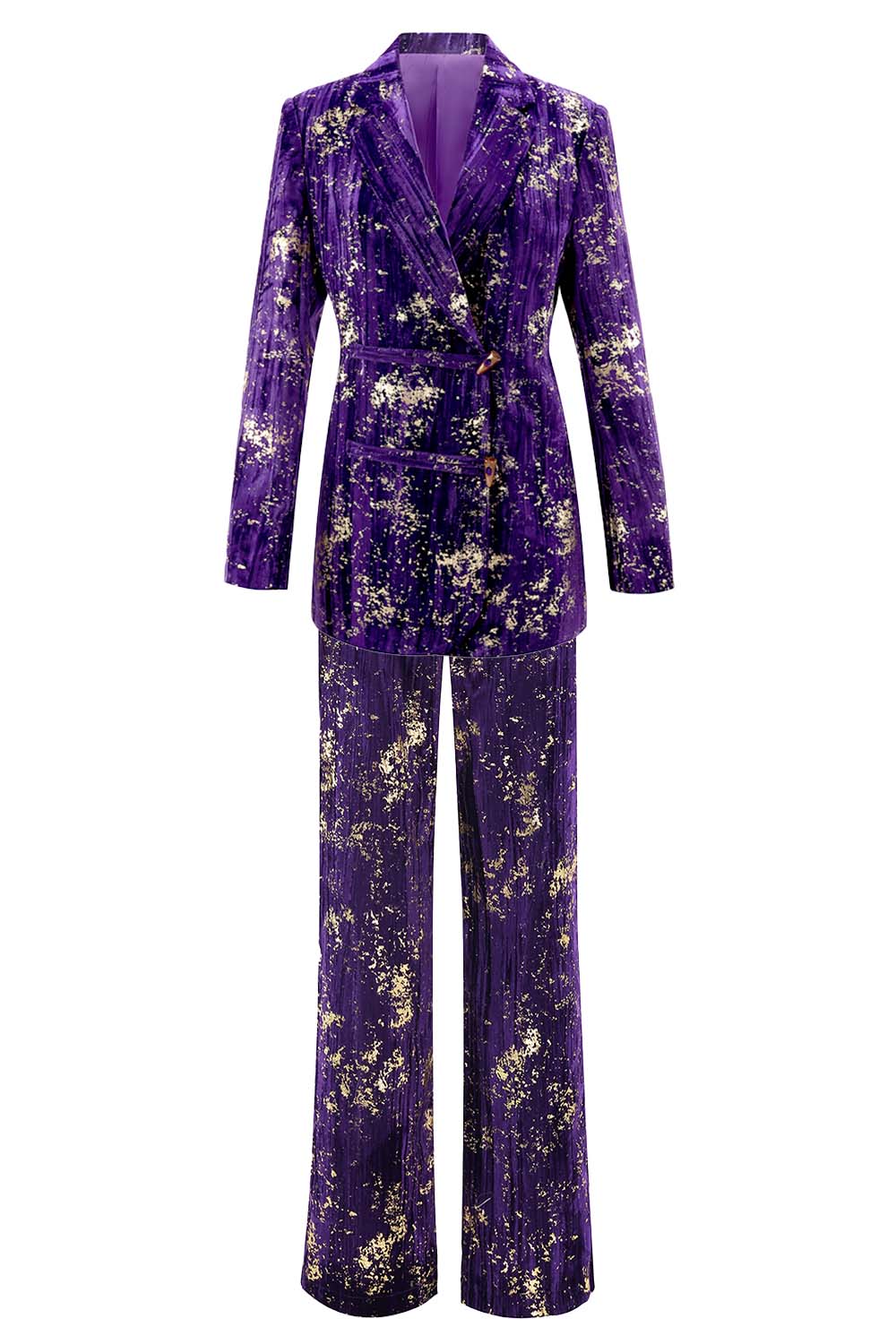 Women Sparkly 2 Piece Purple Jacquard Prom Suits Peak Lapel One Button Party Tuxedo