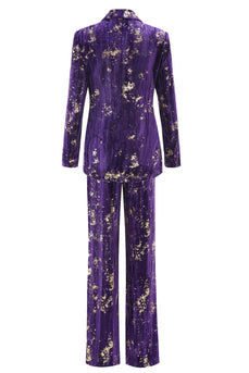 2 Piece Sparkly Purple Notched Lapel Women Prom Suits