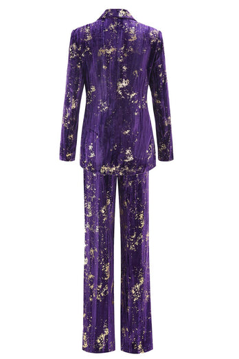 2 Piece Sparkly Purple Notched Lapel Women Prom Suits