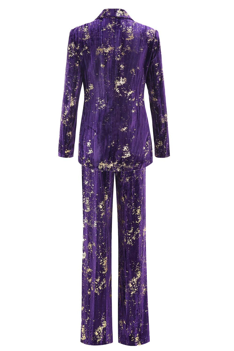 Load image into Gallery viewer, 2 Piece Sparkly Purple Notched Lapel Women Prom Suits