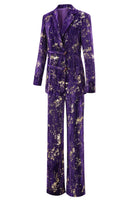 Load image into Gallery viewer, 2 Piece Sparkly Purple Notched Lapel Women Prom Suits