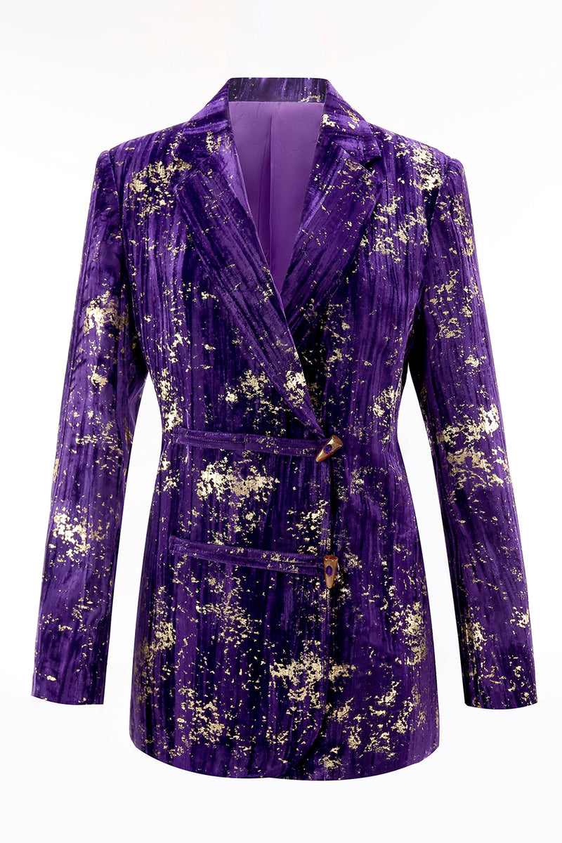 Load image into Gallery viewer, 2 Piece Sparkly Purple Notched Lapel Women Prom Suits