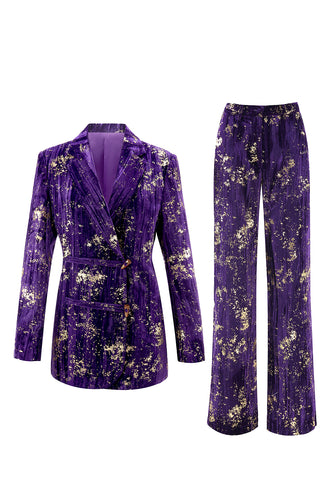 2 Piece Sparkly Purple Notched Lapel Women Prom Suits