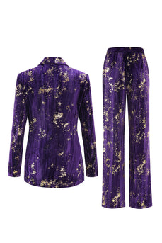 2 Piece Sparkly Purple Notched Lapel Women Prom Suits